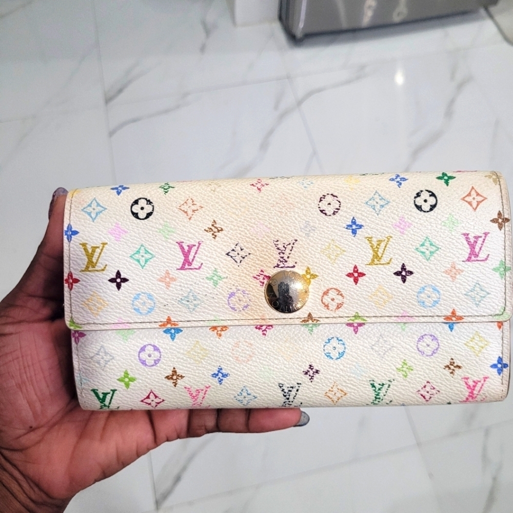 🌈▪️LOUIS VUITTON▪️ Murakami  white multi long  Sarah wallet ( preowned)